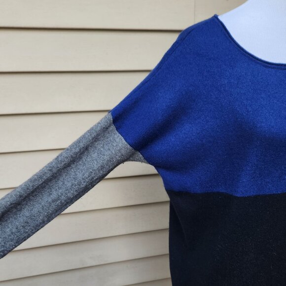 Vince Multicolor Color-Block Sweater Wool Cashmere Drop-Shoulder Blue Gray Black - Picture 7 of 15